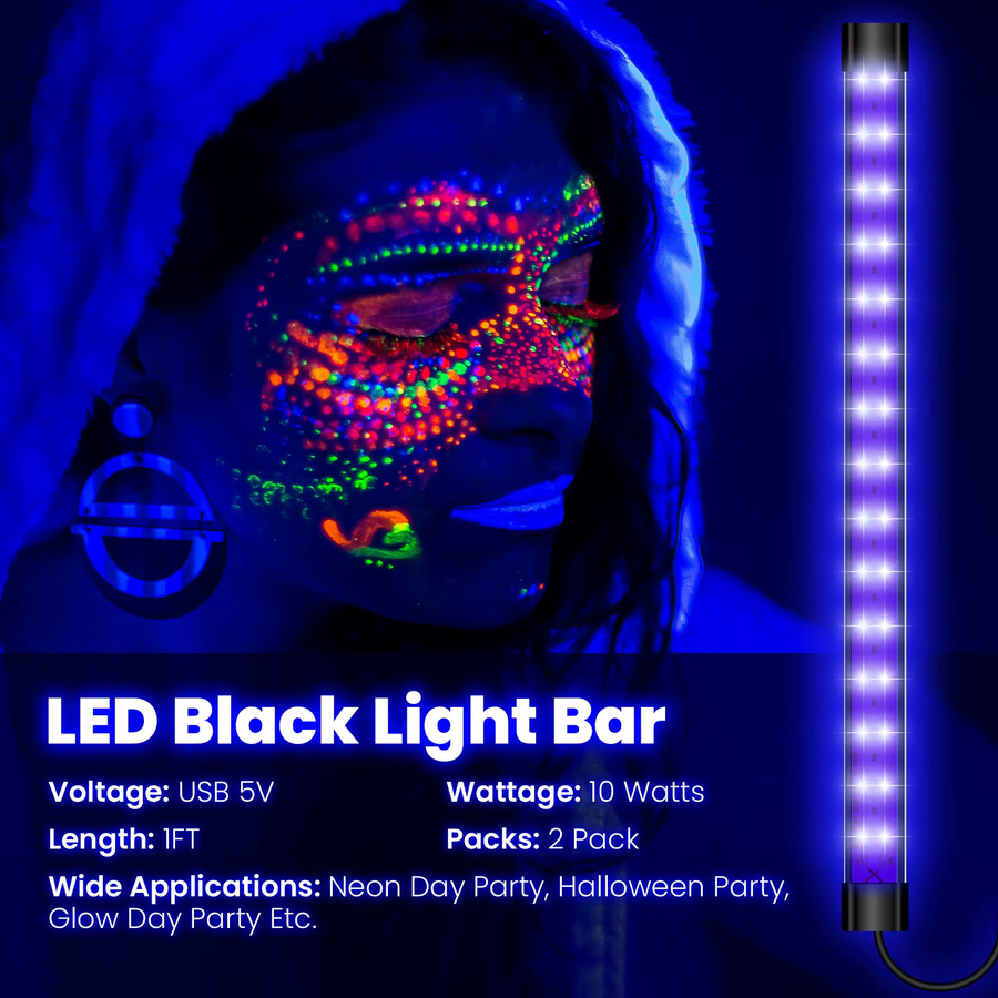 GAHADA UV-LED Schwarzlicht-Lichtleiste in Schwarz mit 10 W und USB-Anschluss für Party und Halloween (365–390 nm) - Bild 3