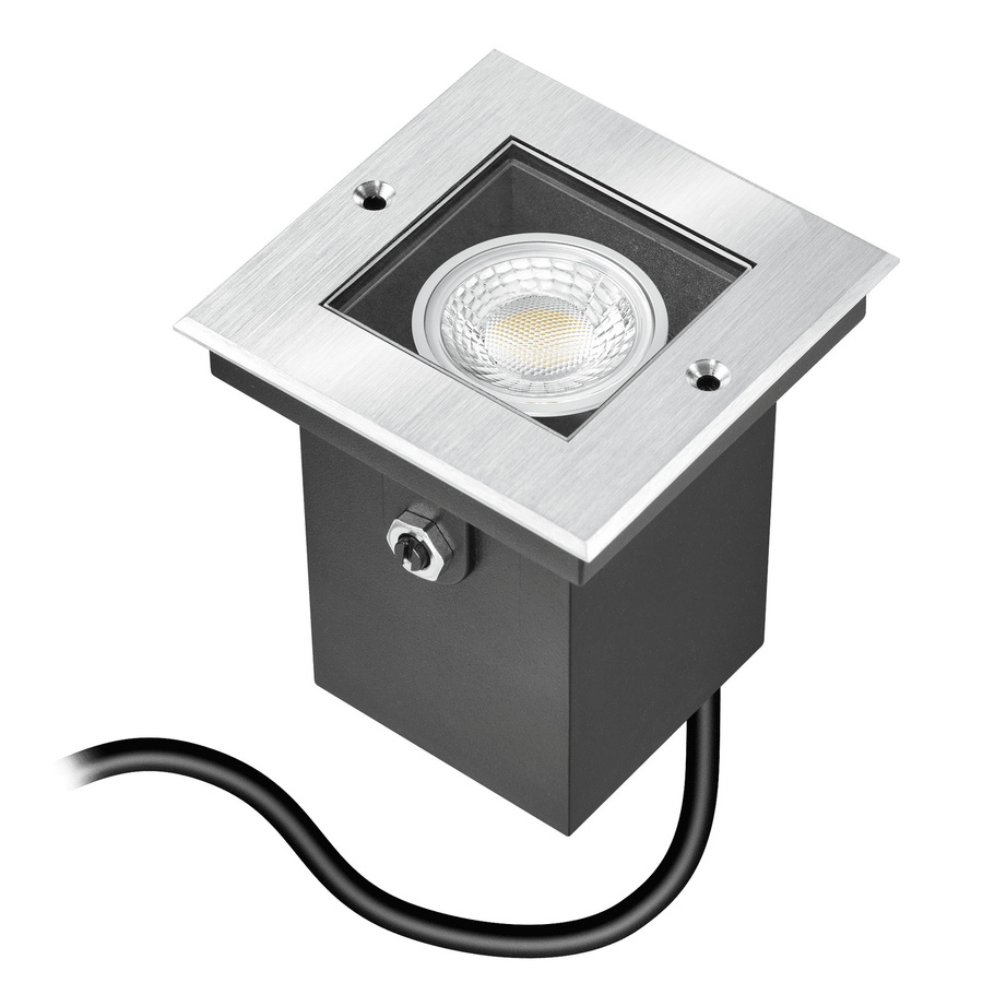 Luxvenum Area Bodeneinbauleuchte aus Edelstahl in Silber, eckig, 24V LED, 6W, IP67, dimmbar und schwenkbar mit Betondose - Bild 1