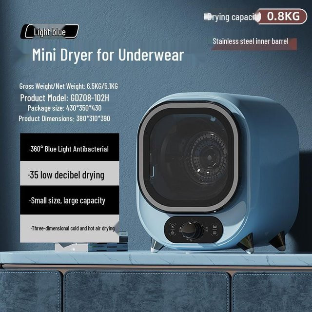 HomeHarmony Mini-Trommeltrockner mit Frontlader in Himmelblau und Edelstahl-Design für die Tischaufstellung - Bild 1