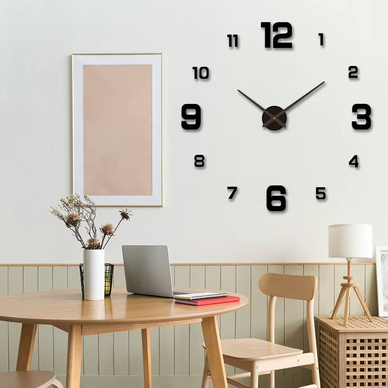 DECDEAL 3D-DIY-Wanduhr modern in Schwarz mit leuchtendem Zifferblatt und geräuschlosem Analog-Uhrwerk aus Kunststoff - Bild 2