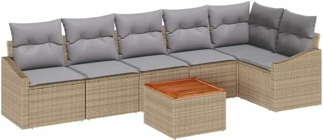 vidaXL Garten-Sofa-Set 7-teilig aus Polyrattan in Beige und Hellgrau mit L-Form und Stauraum - Bild 1