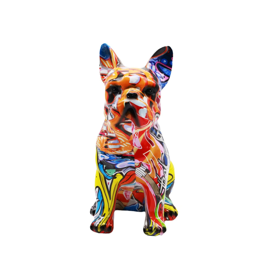 DEANSEN Französische Bulldogge Statue in Graffiti-Optik, bunte Hundefigur aus Harz für dein Home Office oder Desktop, Nordic Design - Bild 3
