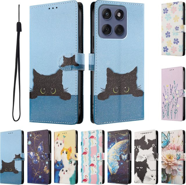 Cartoon Magnetische Leder Brieftasche Schutzhülle für Motorola Moto Edge 5G UW in Blau - Bild 1