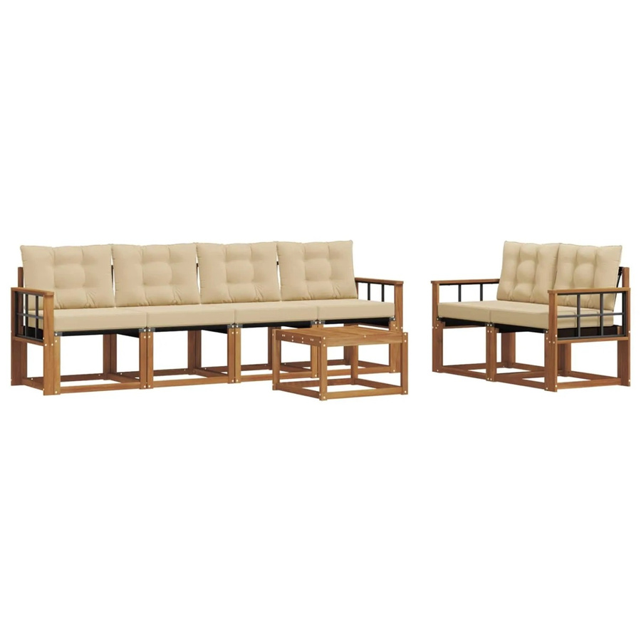 vidaXL Outdoor-Sofagarnitur 7-teilig aus Akazienholz mit Textilene und Kissen in Natur und Beige - Bild 2