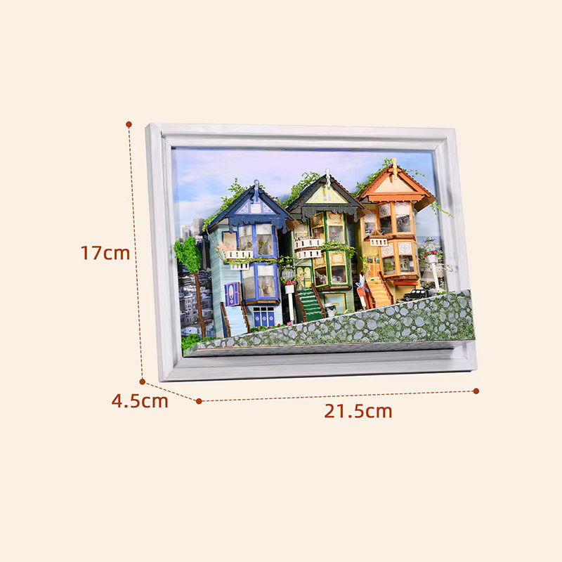 GSF DIY Holz Puppenhaus Set mit europäischem Cottage-Design als 3D Gebäude Modell zum Selberbauen in Natur und Mehrfarbig - Bild 3