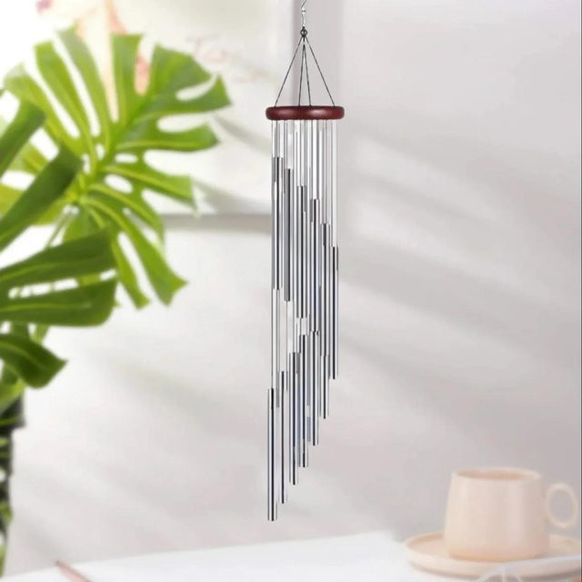 Windspiel aus Aluminiumlegierung mit 12 Röhren und Haken, drehbar, Farbe: Weiß - Bild 1