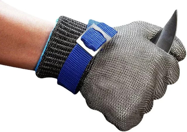 Schnittfester Edelstahlhandschuh aus Metallgeflecht in Silber, Größe XL, HPPE-Arbeitsschutzhandschuh Stufe 5 für Metzger und Küche - Bild 1