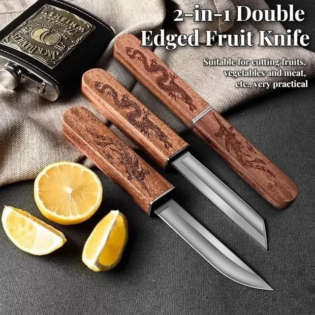 PLYS 2-in-1 Multifunktions-Taschenmesser mit zweischneidiger Klinge und Holzgriff in Braun - Bild 1