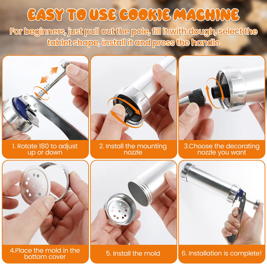 Willstar Cookie Presse Set aus Edelstahl in Silber, 22/23-teiliges DIY Cookie Maker Kit mit manueller Cookie Gun für Backarbeiten - Bild 4