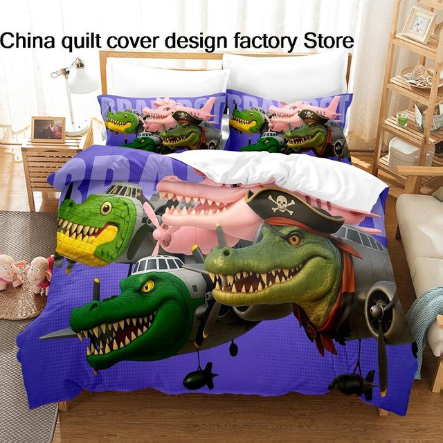 Bombardino Crocodilo Bettwäscheset mit 3D-Druck, Blau, Material: Mikrofaser, B/H: 264 x 228 cm - Bild 1