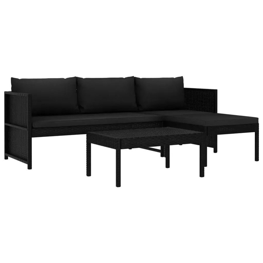 vidaXL 3-tlg Garten-Lounge-Set aus Poly Rattan in Schwarz mit Auflagen und modernem Design für Terrasse und Garten - Bild 2