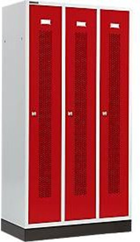 Schäfer Shop Select Kleiderspind mit 3 Abteilen, gelochte Streifen, Sockel und Zylinderschloss, Farbe: Rubinrot, Breite: 300 mm - Bild 3
