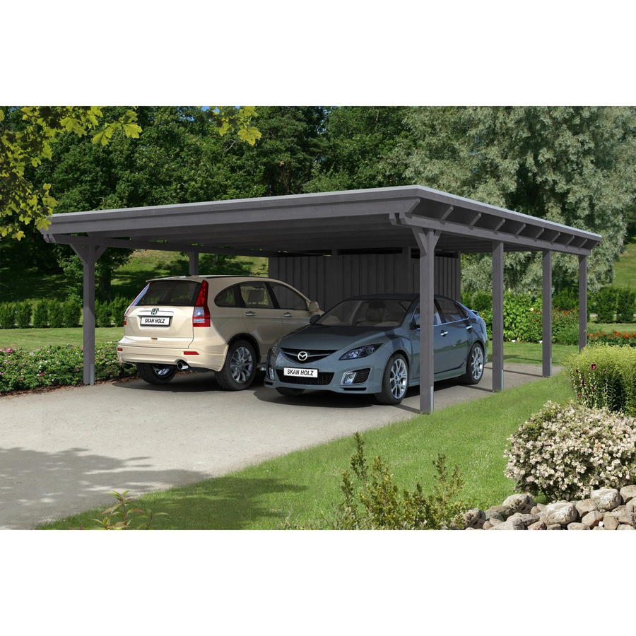 Skan Holz Carport Emsland aus Fichte mit Aluminium-Dach und Abstellraum in Schiefergrau, B/T: 613 x 846 cm, Höhe: 248 cm - Bild 2