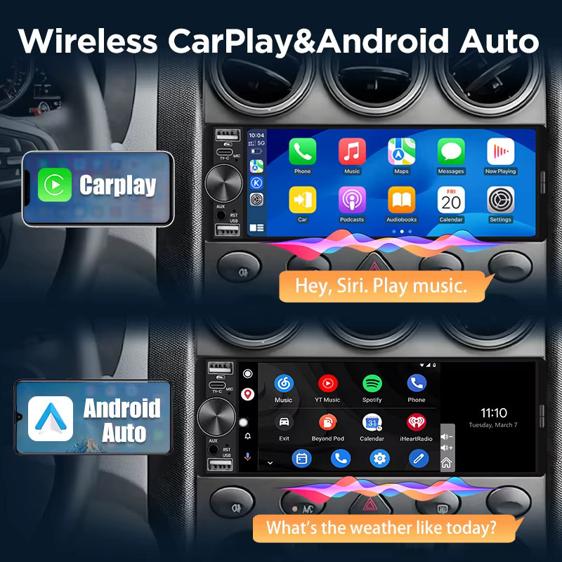 Junsun 1 Din Autoradio mit 6,86 Zoll HD-Bildschirm, kabelloses CarPlay und Android Auto, Bluetooth, USB Typ-C, Schwarz - Bild 4