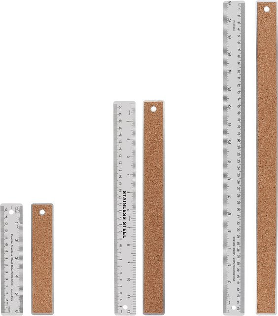 Edelstahl-Metalllineal mit Korkrückseite in Silber, rutschfestes Messwerkzeug mit Zoll und Zentimeter - Bild 1