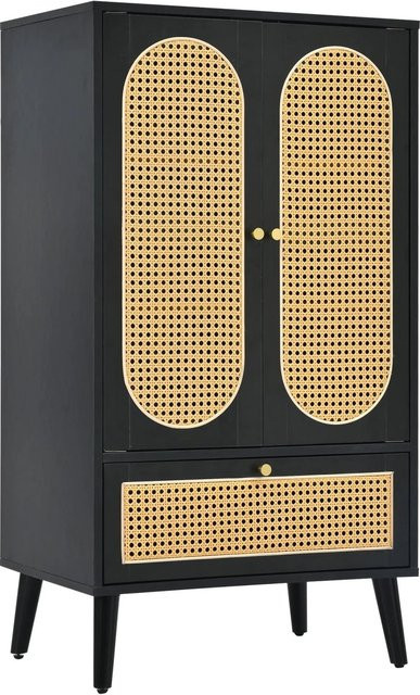 okwish Sideboard mit Rattan-Türen und Schublade, Schwarz, B/T/H: 60 x 40 x 110,5 cm - Bild 1