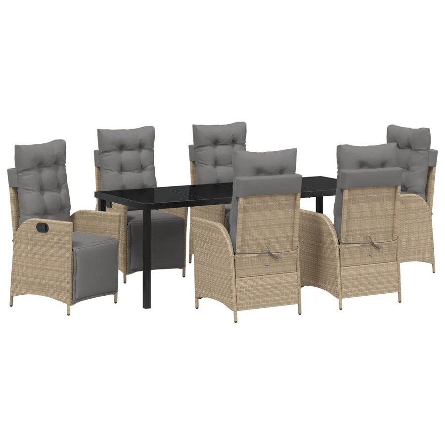 vidaXL Garten Essgruppe 7-teilig aus Poly-Rattan in Beige mit Sicherheitsglas und pulverbeschichtetem Stahl - Bild 2