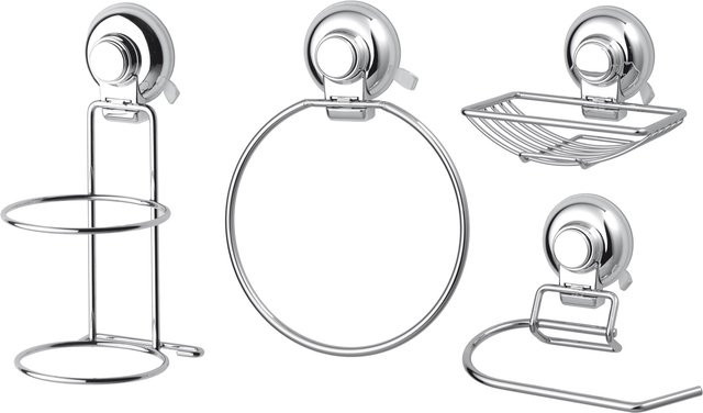 GSW HOOKIE System Badset aus Edelstahl und Aluminium in Silber, 4-teiliges Set für die Wandmontage - Bild 1