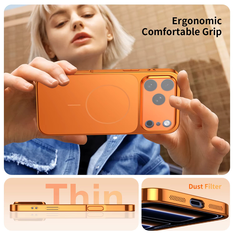 MagSafe Hülle für iPhone 17 Pro Max 16 15 14 13 12 11 in Orange mit kabelloser Ladefunktion und galvanisiertem Design - Bild 3