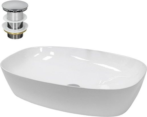 LuxeBath Keramik Waschbecken Weiß mit silberner Ablaufgarnitur ohne Überlauf B/T/H: 60,5 x 38 x 14 cm - Bild 1