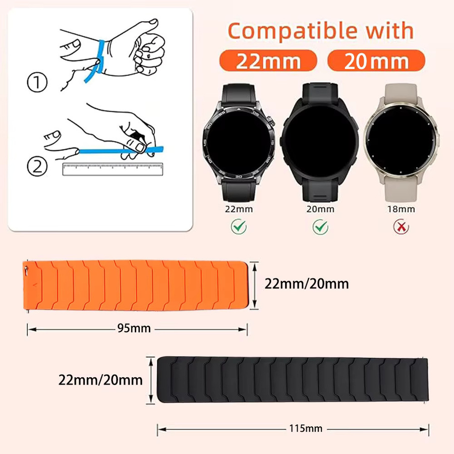 Uhrenarmband Silikon, 22 mm, Schwarz, Unisex - Bild 6