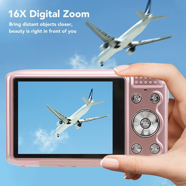 Qiilu 4K Digitalkamera mit 58 MP, 2,88-Zoll-Bildschirm, 16-fachem Zoom und Makro-Funktion in Pink - Bild 1