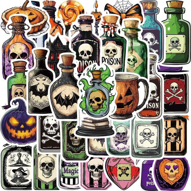 52 Stück Halloween Zaubertrank Cartoon Graffiti Aufkleber wasserfest in Multicolour von MRJIAANGSON für Laptop, Telefon und Koffer - Bild 1
