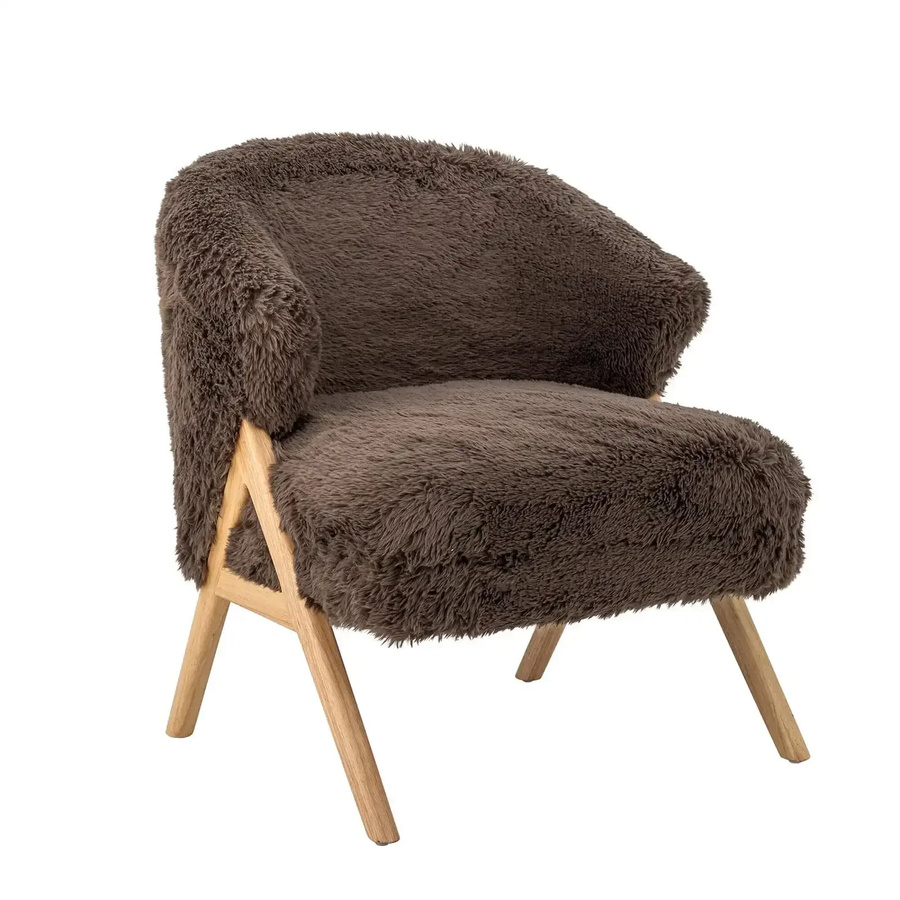 Bloomingville Relaxsessel Camino in Braun mit Kunstfell und Gummibaumholz-Gestell, B/T/H: 80 x 70 x 68 cm - Bild 1