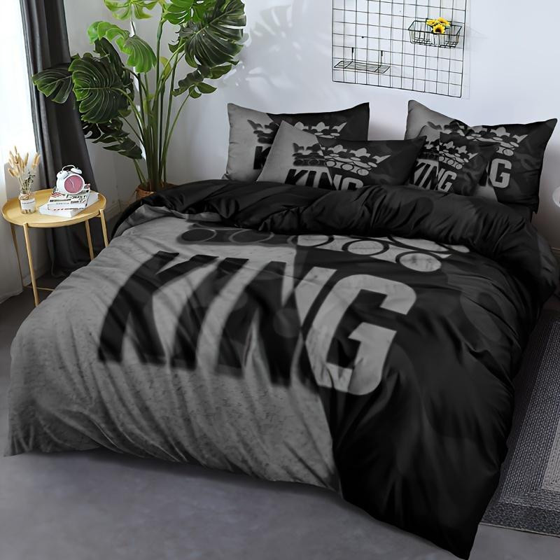 Bettwäsche-Set Binchi Outdoor Product mit King-Muster in Grau und Schwarz, Material Mikrofaser, B/H: 135 x 200 cm - Bild 4
