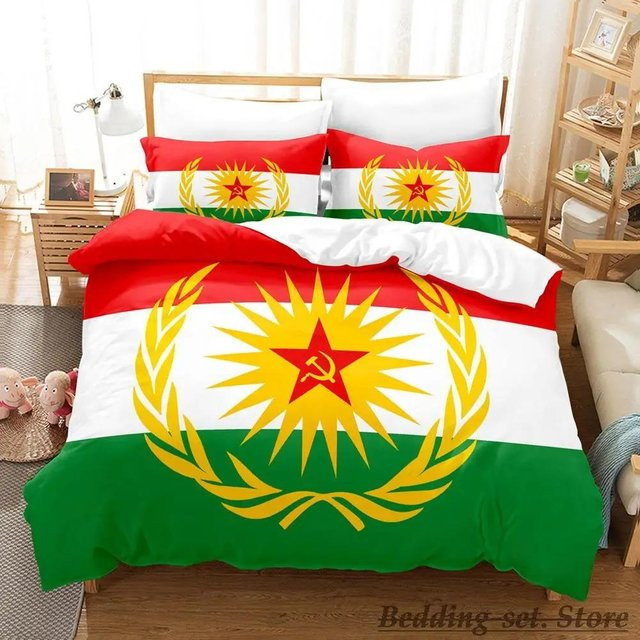Bettwäsche Kurdistan Flagge Design aus Mikrofaser, Set bestehend aus Bettbezug und Kissenbezug, Farbe Rot, B/H: 135 x 200 cm - Bild 1