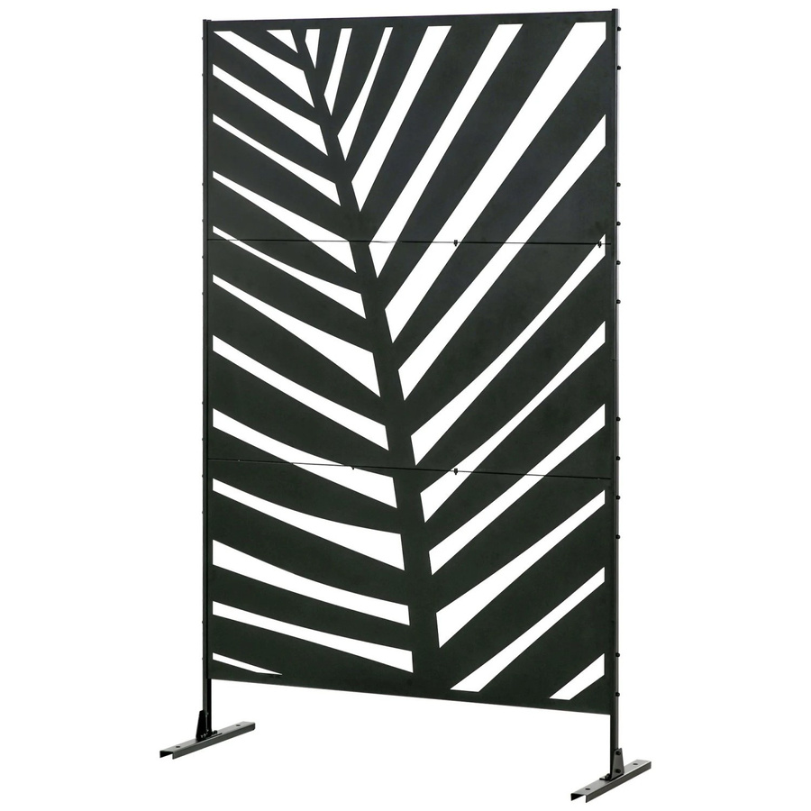 Furnicato Outdoor-Sichtschutz Paravent mit Stahlrahmen und Palmblatt-Design in Schwarz, B: 200 cm, H: 120 cm - Bild 2