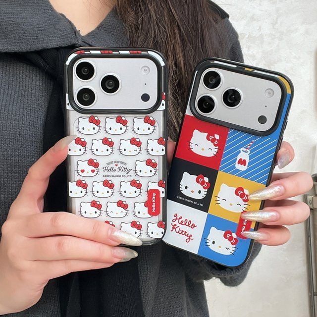Sanrio Hello Kitty Handyhülle Fashion Grid für iPhone 17 16 15 14 13 12 Pro Max, stoßfeste Acryl-Hartschale, multicolour - Bild 1