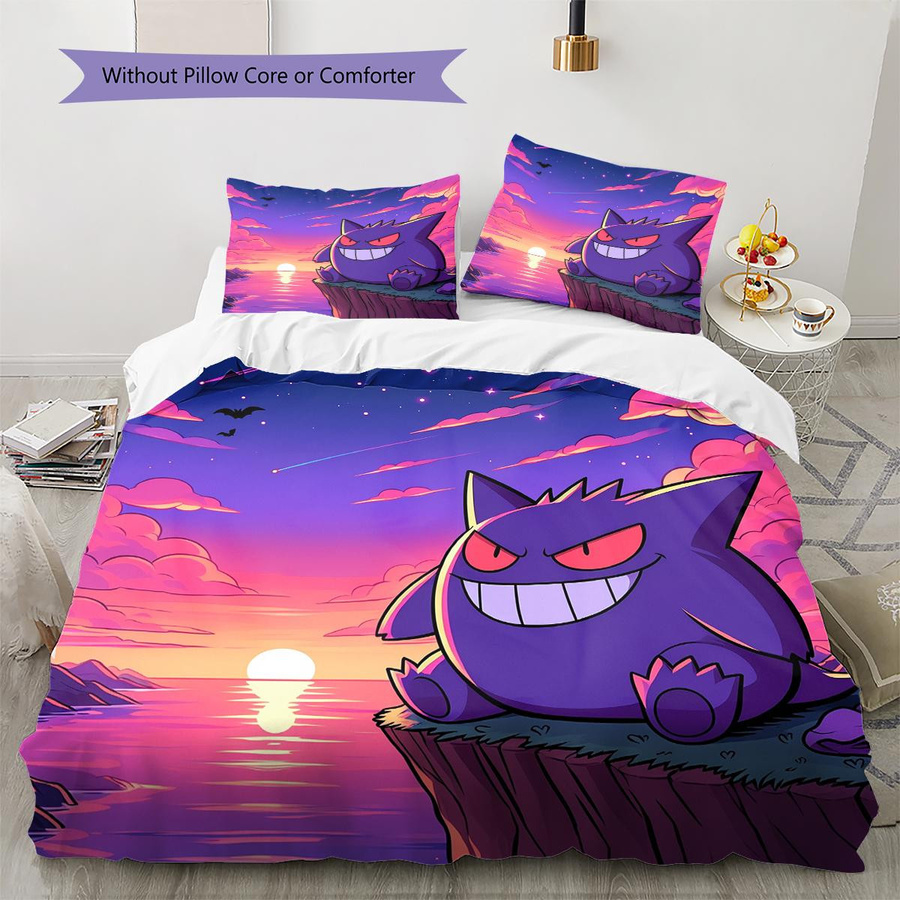 HAPPYDAYSET Pokémon Bettwäsche Gengar Muster in Lila, Set bestehend aus 1 Bettbezug und 2 Kissenbezügen, B/H: 140 x 200 cm - Bild 4