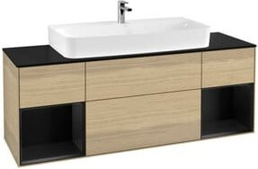 V&B Waschtischunterschrank Finion mit Wandbeleuchtung in Blau und Eiche Lackiert, Breite: 160 cm - Bild 1