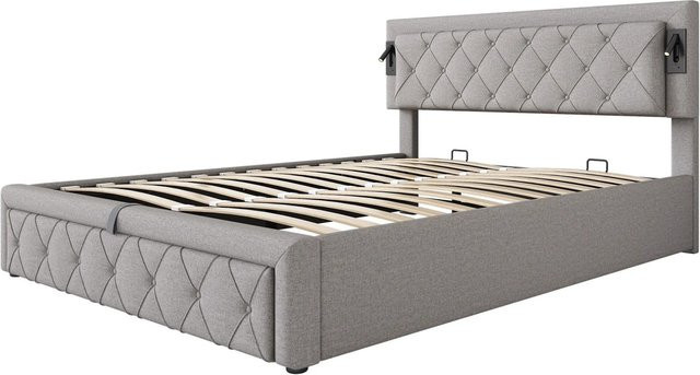 okwish Polsterbett mit USB-Schnittstelle und Lift-up-Funktion, Grau, B/T/H: 160 x 200 x 166 cm - Bild 1