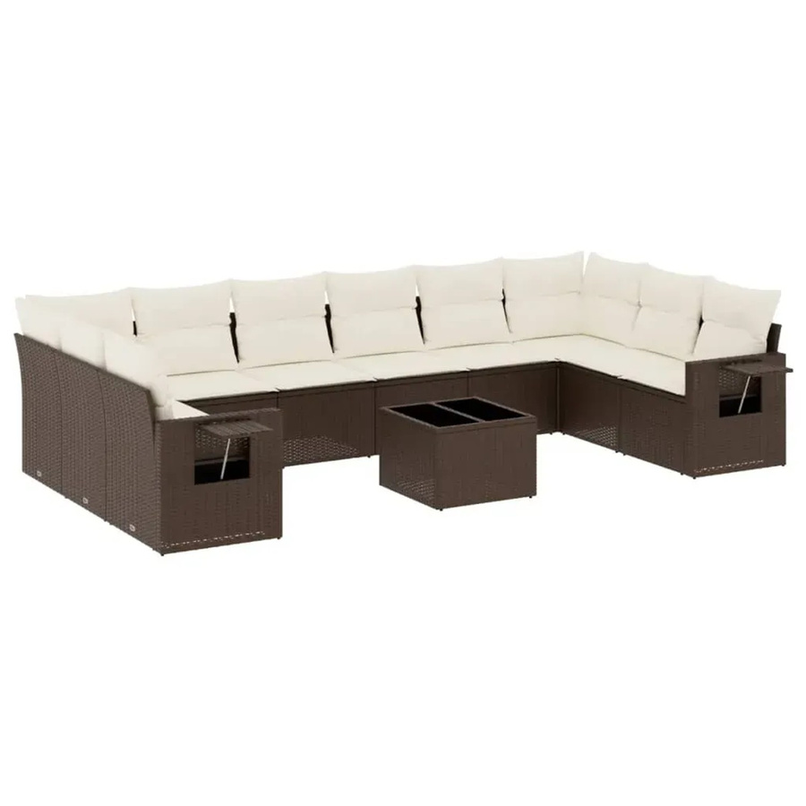 vidaXL 11-tlg. Garten-Sofagarnitur in L-Form aus braunem Polyrattan mit UV-beständigen Kissen und Metallgestell - Bild 2