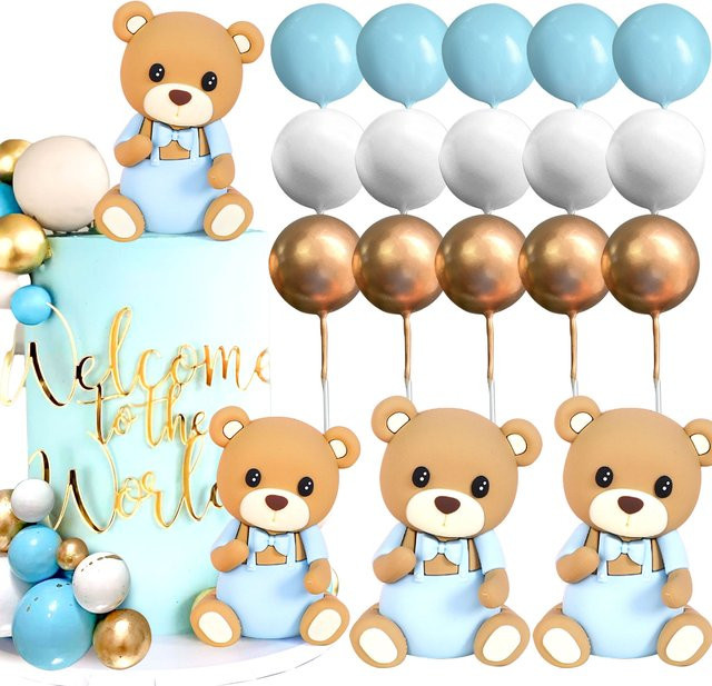 LaVenty Teddybär Kuchendekoration für den ersten Geburtstag in Blau - Bild 1