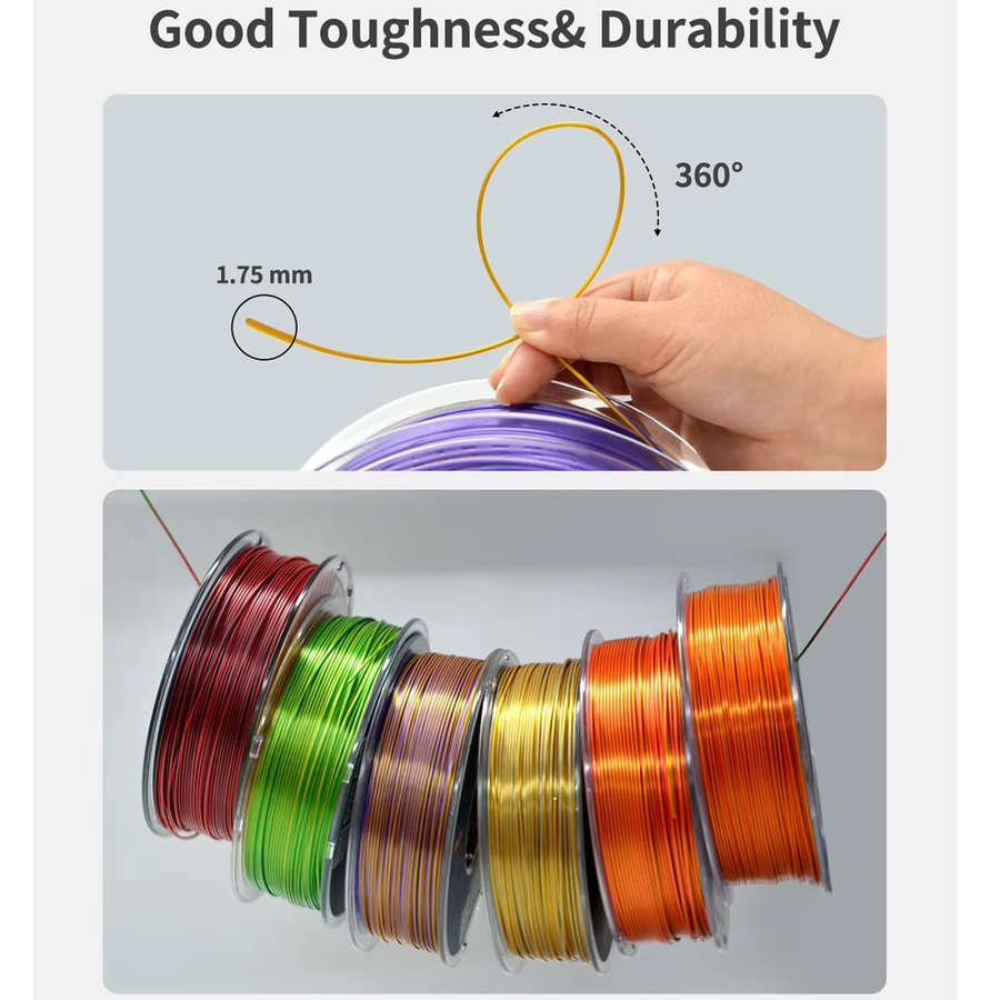 3D Maliang Seiden-PLA-Filament zweifarbig metallisch glänzend, Durchmesser: 1,75 mm, Farben: Schwarz-Rot-Multicolor, passend für FDM-3D-Drucker - Bild 3