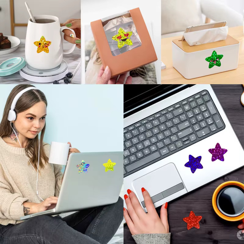 Bunte holographische Stern Aufkleber als Rollen-Etiketten für Kinder DIY Projekte in Multicolor - Bild 3