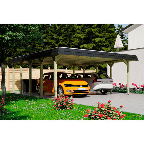 Skan Holz Doppelcarport Spessart Walmdach in Grün mit Blende B: 585 cm, T: 741 cm - Bild 4