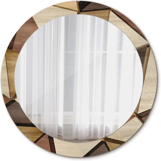 Tulup Runder Spiegel mit geometrischem 3D-Holzdekor in Braun, Durchmesser: 80 cm - Bild 1