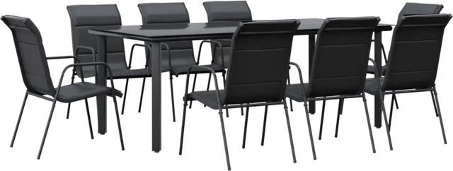 vidaXL 9-teilige Garten-Essgruppe aus Stahl und Textilene in Schwarz und Anthrazit - Bild 1