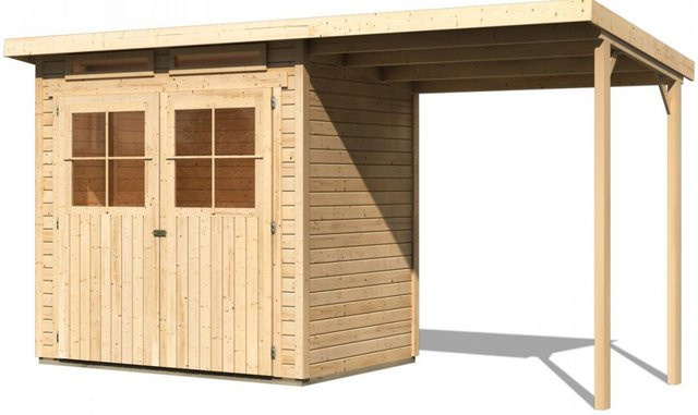Gartenhaus Holz GLÜCKSBURG 2 mit Anbaudach, Wandstärke: 19 mm, B: 203 cm, T: 155 cm, naturbelassen - Bild 1