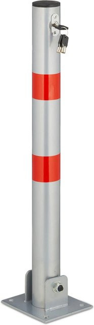 Absperrpfosten aus Stahl von Relaxdays, klappbar und abschließbar, Farbe Silber/Rot, H x B x T: 65 x 15 x 13 cm - Bild 1
