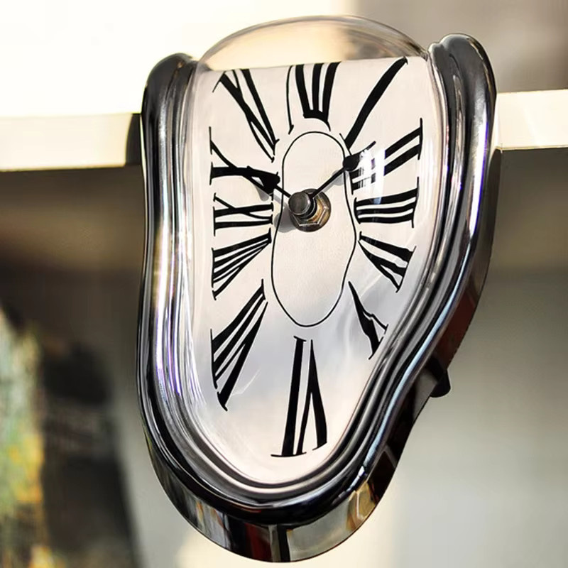 WOKLOK Surreale Schmelzende Wanduhr im Salvador-Dali-Stil, Geräuschlose Analoge Dekorative Uhr in Silber - Bild 2