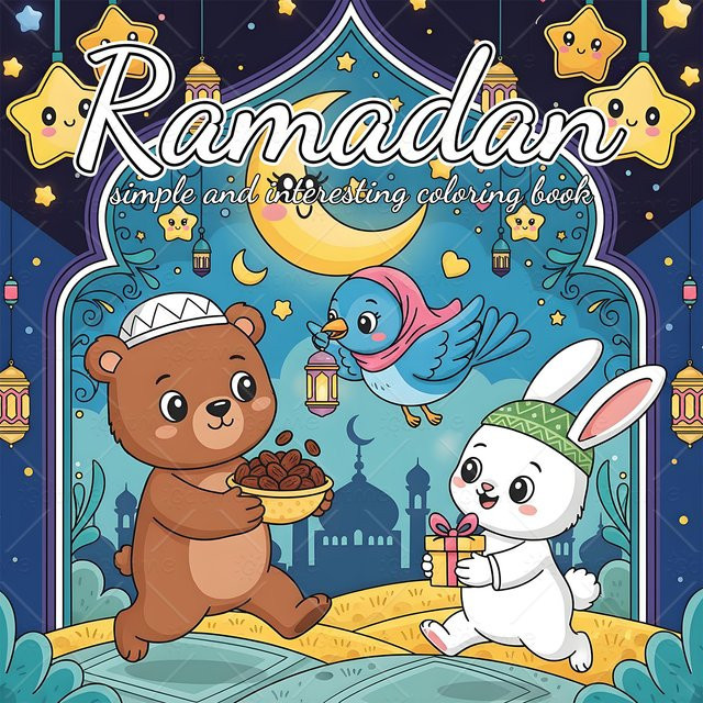 Ramadan-Malbuch für Erwachsene mit bunten Motiven von Halbmond und Laternen zur Entspannung und zum Stressabbau - Bild 1