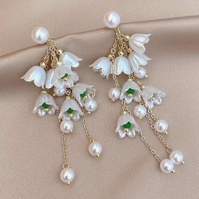 Ohrringe Silber, Perle, Maiglöckchen Blume, Damen - Bild 1