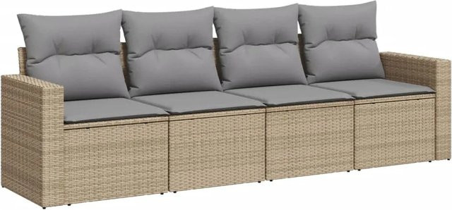 vidaXL 4-tlg Garten-Sofagarnitur in L-Form aus Poly-Rattan mit Kissen in Beige und Grau - Bild 1