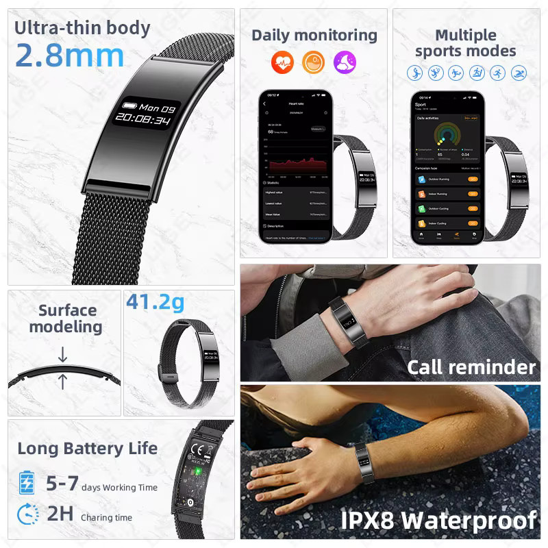 LIGE Smart-Armband 2026 Ultraflaches Design in Schwarz mit Schlafüberwachung und Anrufbenachrichtigung für Damen und Herren - Bild 6