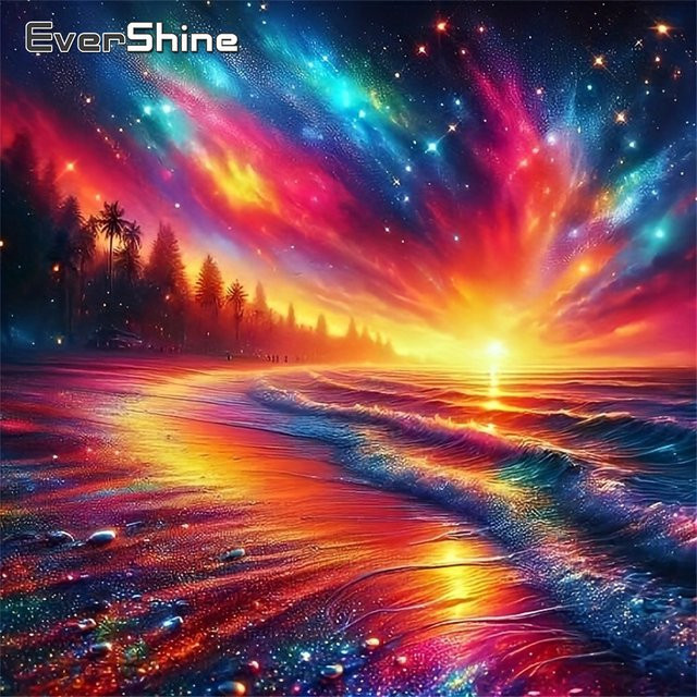 EverShine Diamant-Mosaik Set Meereslandschaft und Sternenhimmel in Multicolour mit runden Steinen für Erwachsene - Bild 1